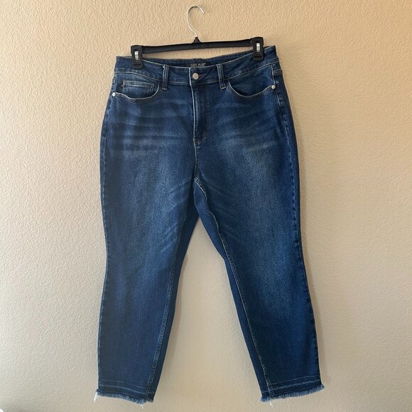 Judy Blue Slim Fit Jeans Women's Size 16W Stretch Denim Fringe Ankle Hi Rise - Picture 1 of 10